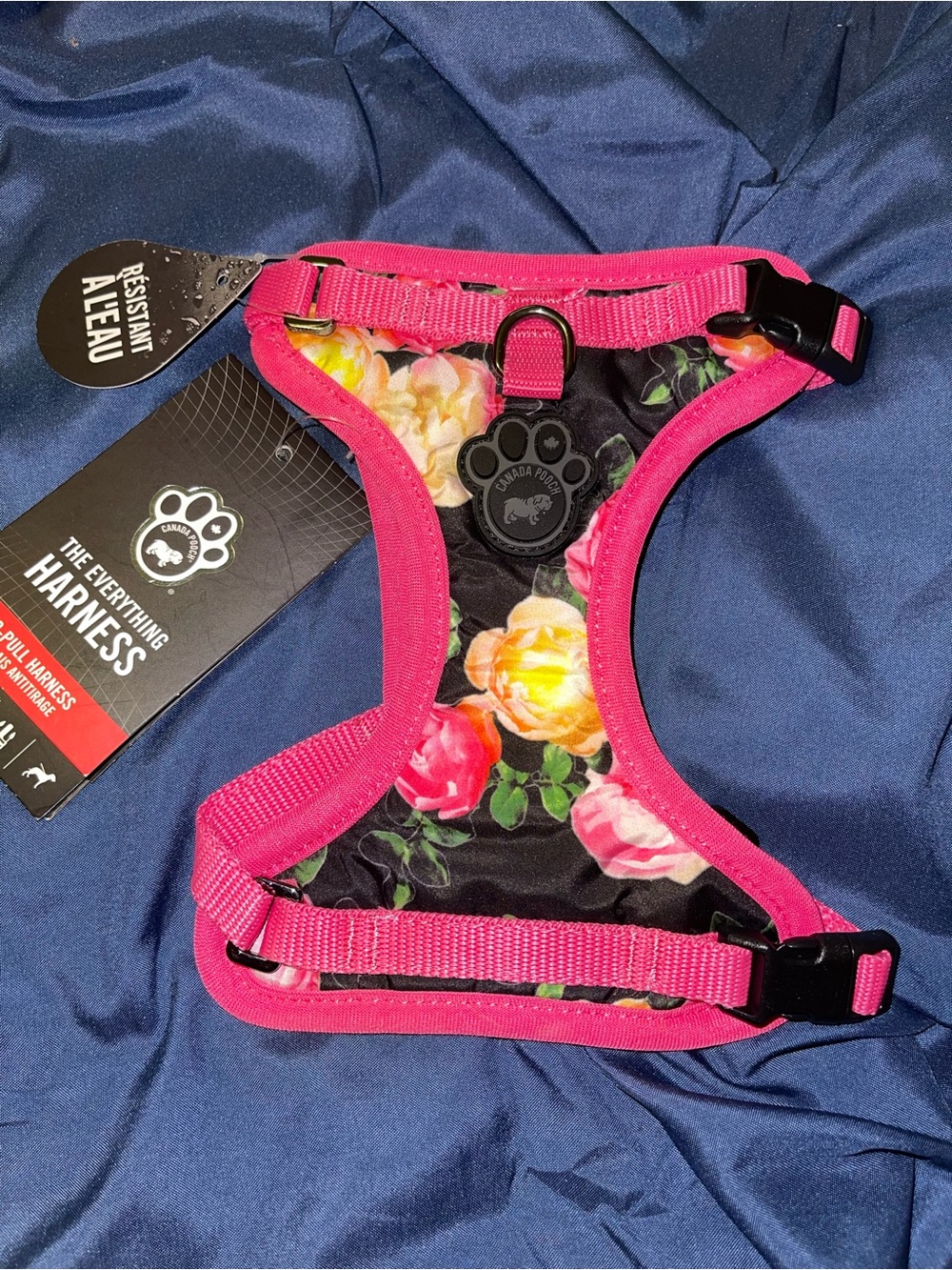 The Everything Floral Dog Harness with Hot Pink Trim
